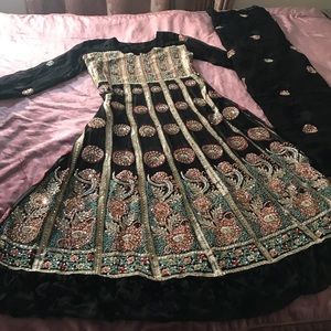 Black and Multicolor Indian Pakistani Maxi Dress